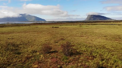 Gimsoya island landscape in Vagan municipality Nordland county, Lofoten archipelago Norway. Tourist attraction