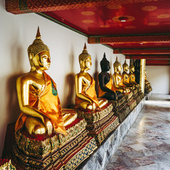 Statues en or de Bouddha à Bangkok en Thaïlande dans le temple Wat Pho