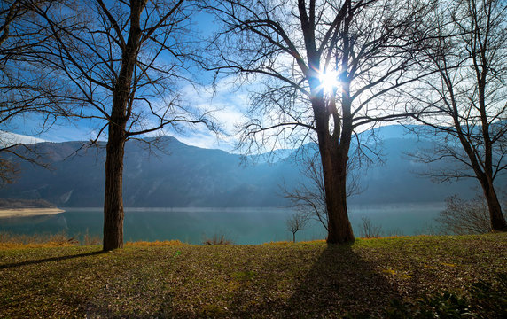 Spring landscape of the lake.  Lake of Corlo.