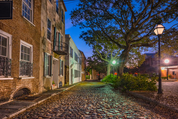 Historic Cobblestone Road in Charleston, South Carolina, USA