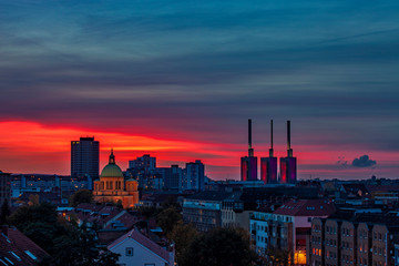 Fototapeta na wymiar Hanover city skyline on colorful sunset sky