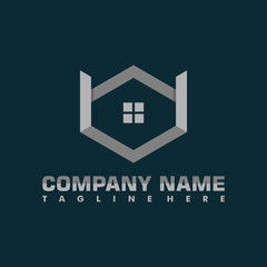 hexagonal letter V real estate architecture flat vector logo