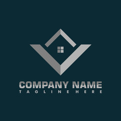 simple letter V real estate architecture flat vector logo