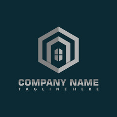 hexagonal real estate architecture simple flat monochrome vector logo