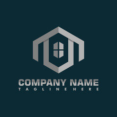 hexagonal real estate architecture simple flat monochrome vector logo