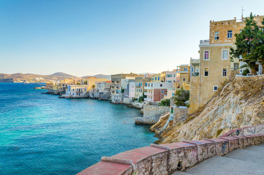 Fototapeta View of Ermoupoli in Syros island, capital of Cyclades Greece