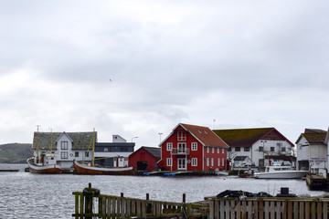 View of the Norwegian village of the island. Rogaland. Rennesoy