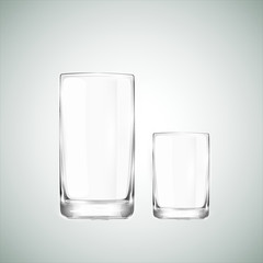 Glass close-up. Glass tumbler. Realistic glass beaker. Glassware for drinks. Drinking glass isolated vector illustration. Clean glassware with shadows and highlights EPS10
