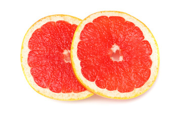 healthy food. sliced grapefruit isolated on white background. top view