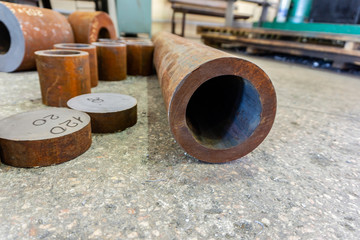 Rusty iron pipes for machining, billet for turner.
