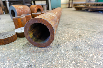 Rusty iron pipes for machining, billet for turner.