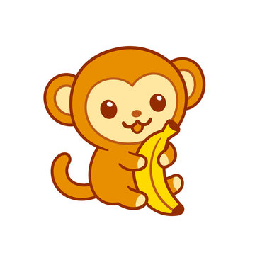 Cute cartoon baby monkey with banana