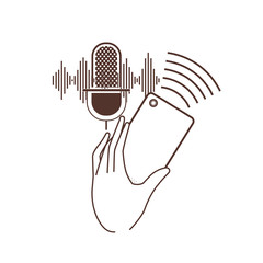 hand with smartphone and voice assistant