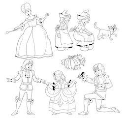 Cinderella. Coloring book. Coloring page. Illustration for children. Cute and funny cartoon characters