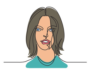 continuous line drawing of beautiful woman on white background