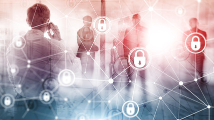 Cyber security, information privacy, data protection concept on modern server room background....