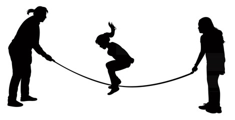 children jumping rope, silhouette vector