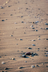 Pebbles at the beach during sunset