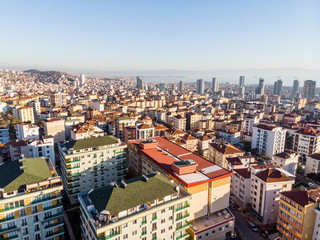 Aerial Drone View of Unplanned Urbanization City of Istanbul Kartal Yakacik.