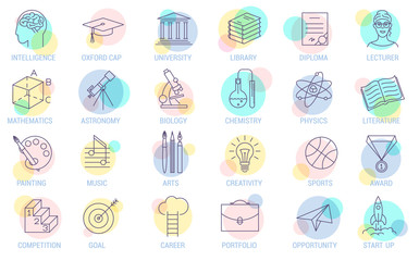 Thin line vector online education icon set. 