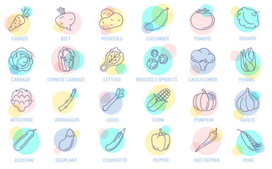  vegetables vector icon set