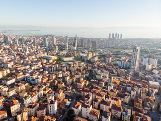 Aerial Drone View of Unplanned Urbanization City of Istanbul Kartal Yakacik.