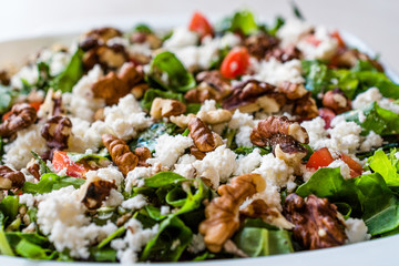 Curd Cheese Salad with Walnut, Arugula Rucola or Rocket Leaves / Cottage Salad.