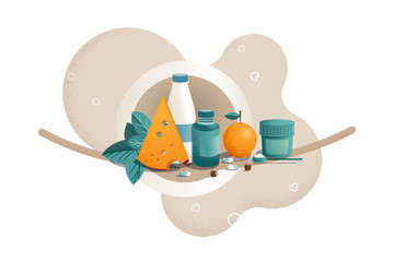 Composition with elements of healthy lifestyle, fitness, sports nutrition and grain texture.