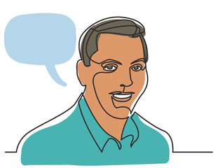 continuous line drawing of smiling businessman in shirt on white background