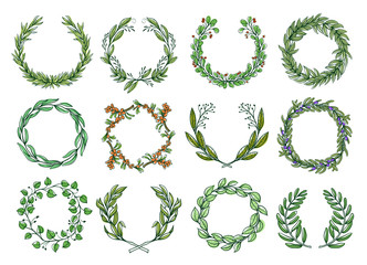 Decorative flower wreaths set, romantic blossom decor