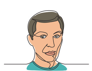 continuous line drawing of thinking man portrait on white background