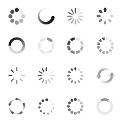 Loading indicator icon set, download symbol collection