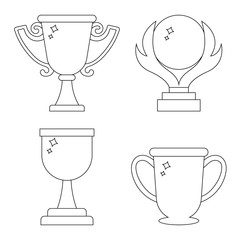 Set of Vector Winner Trophy Cup Icons. Outline Trophy Symbol isolated on white background. Vector illustration for Your Design, Web.