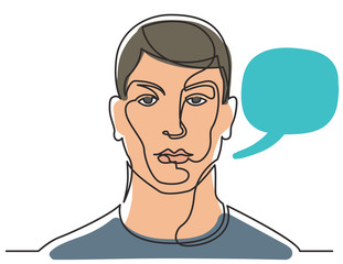 continuous line drawing of young man portrait on white background