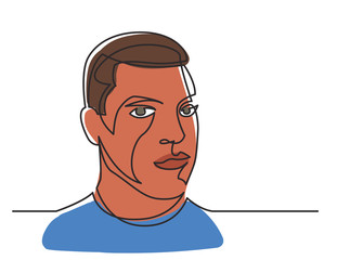 continuous line drawing of young man portrait on white background