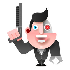 Cyborg In Leather Jacket With Shotgun Vector Illustration