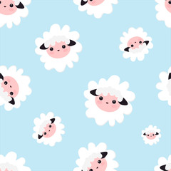 Vector illustration seamless sheep animal. blue pattern for girls with cute sheep. Textile design, wallpapers, backgrounds and prints, packaging