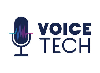voice tech label with microphone and sound wave