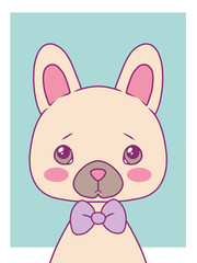 Cute cartoon style vector art print motive with pastel colored French Bulldog dog with bowtie