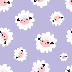 Vector illustration seamless sheep animal.violet pattern for girls with cute sheep. Textile design, wallpapers, backgrounds and prints, packaging