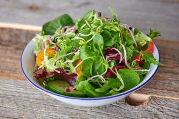 Schöner gemischter Fitness Salat mit Kräutern und Sprossen 
