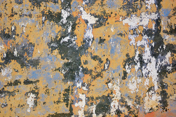 Fondo textura pintura pared pelada deteriorada verde amarillo blanco ocre