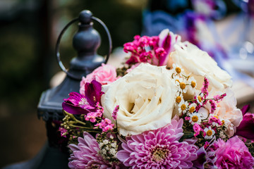 Variety of fresh flowers. Pink and white flower decoration