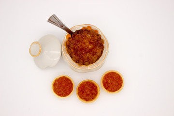 Luxury Red Caviar in the bowl. Food photo concept.