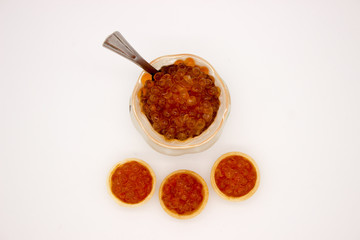 Luxury Red Caviar in the bowl. Food photo concept.