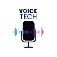 voice tech label with microphone and sound wave