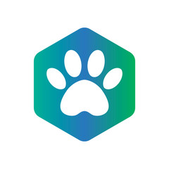blue and green gradient vector hexagon shape icon with the animals. Cat paw icons isolated. animal footprint hexagonal.