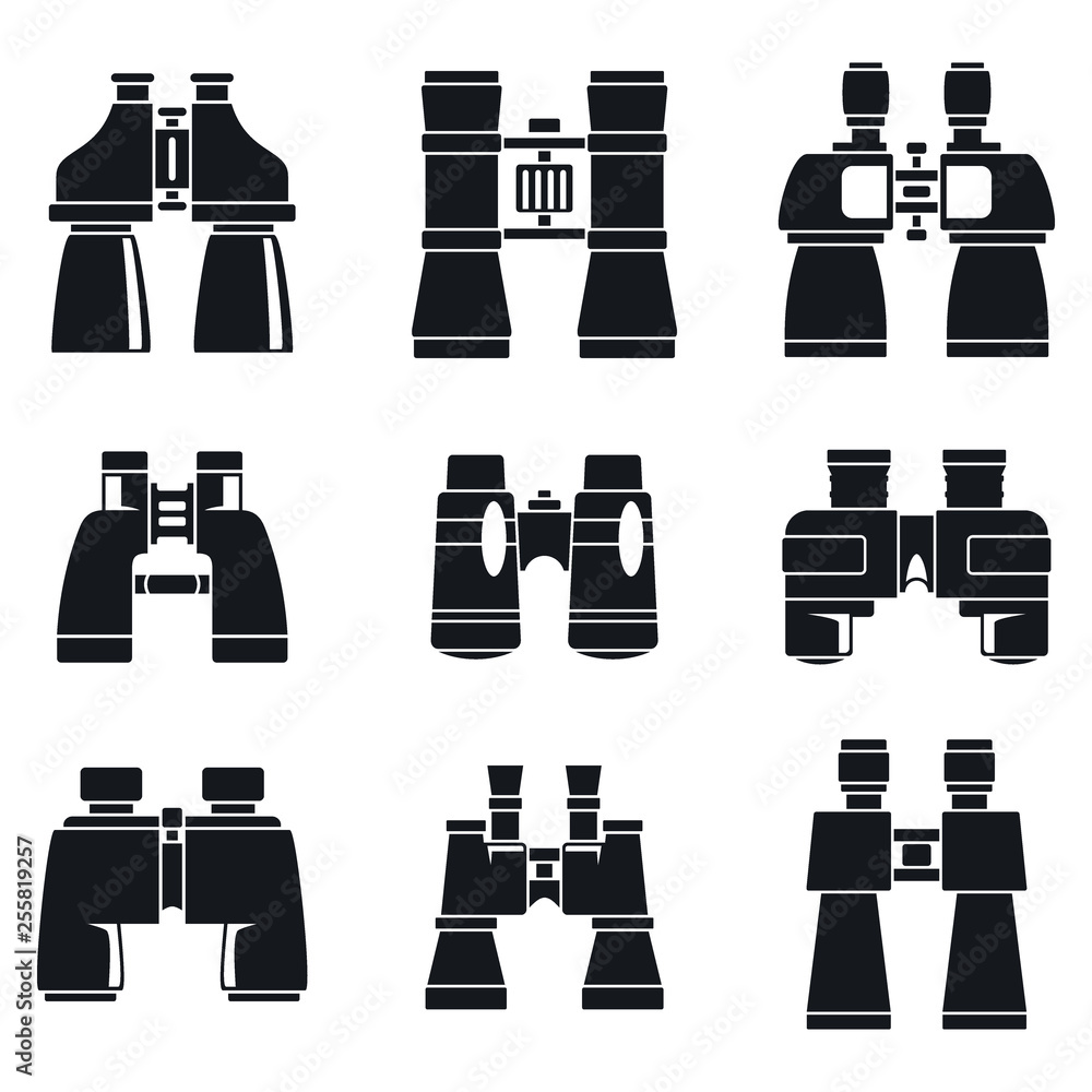 Poster discovery binoculars icons set. simple set of discovery binoculars vector icons for web design on wh