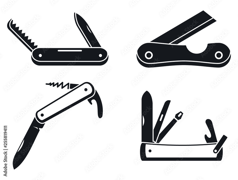 Poster penknife cutter icons set. simple set of penknife cutter vector icons for web design on white backgr