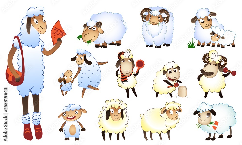 Aufkleber sheep icons set. cartoon set of sheep vector icons for web design